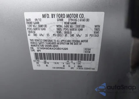 2013 Ford Explorer Xlt z USA, uszkodzony, nr VIN 1FM5K8D8XDGB31220